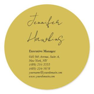 Gold color professional plain handwriting classic round sticker