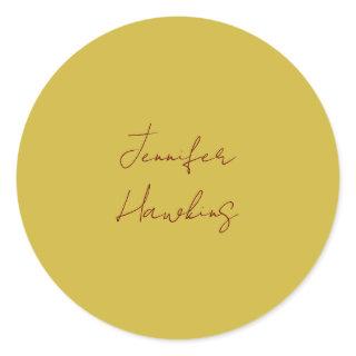 Gold color professional plain handwriting classic round sticker