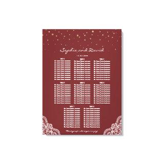 Gold Confetti Burgundy Lace Wedding Seating Chart Canvas Print
