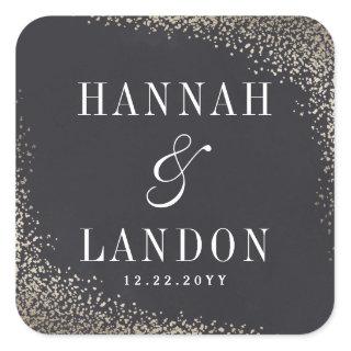 Gold confetti couples wedding sticker faux foil