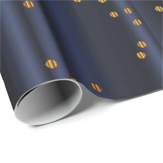 Gold Confetti Polka Dots on Navy Blue Satin