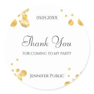 Gold Confetti Template Thank You Script Elegant Classic Round Sticker