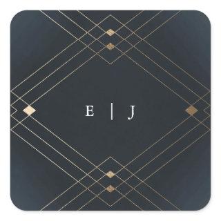 Gold Diamond Navy Geometric Deco Gatsby Wedding Square Sticker