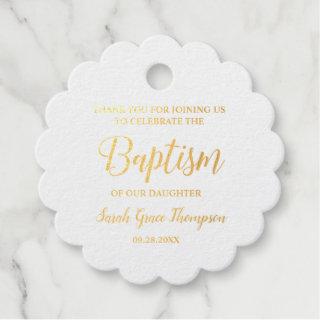 Gold Elegant Baptism Baby girl Thank you Foil Favor Tags