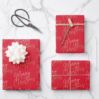 Gold Faux Foil Merry Christmas Red  Sheets