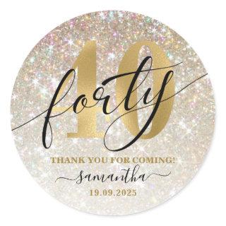 Gold Faux Glitter & Foil 40th Birthday Party  Classic Round Sticker