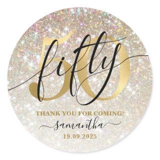 Gold Faux Glitter & Foil 50th Birthday Party  Classic Round Sticker