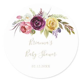 Gold Feather Boho Tropical Baby Shower Favor   Classic Round Sticker