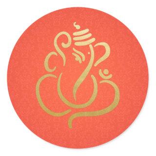 Gold Festive Ganesh| Indian God Damask Classic Round Sticker