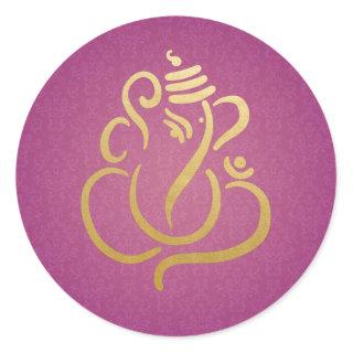 Gold Festive Ganesh| Indian God Damask Purple Classic Round Sticker