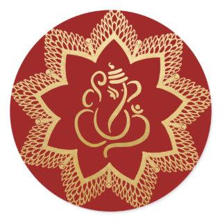 Gold Festive Ganesh | Indian God Red Classic Round Classic Round Sticker