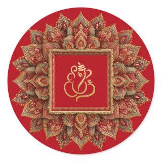 Gold Festive Ganesh | Indian God Red Classic Round Sticker