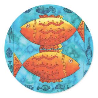 Gold Fish in Blue Ocean Classic Round Sticker