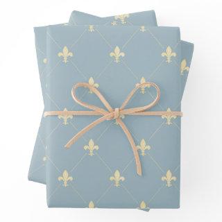 Gold Fleur-de-Lis on Dusky Blue  Sheets