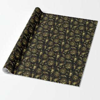 Gold Floral Pattern Custom Black Background