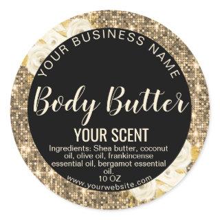 gold floral product label body butter
