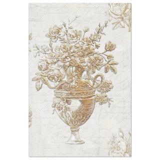 Gold Flower Bouquet Vintage Script Decoupage Tissue Paper