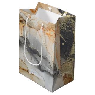 Gold Foil Black Orange Abstract Marble Medium Gift Bag