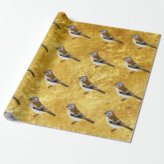 Gold foil design cartoon yellow and brown sparrow