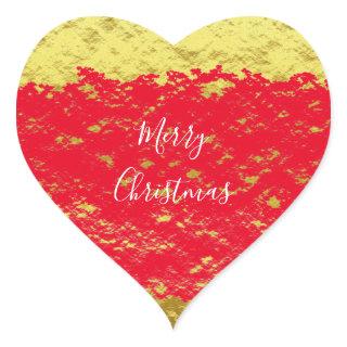 Gold Foil Red Glittery Sparkles Merry Christmas Heart Sticker