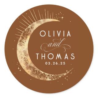 Gold Foil Stars Mystical Celestial Wedding Classic Round Sticker