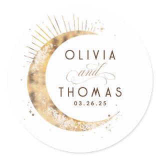 Gold Foil Stars Mystical Celestial Wedding Classic Round Sticker