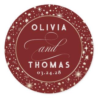 Gold Foil Stars Mystical Celestial Wedding Classic Round Sticker