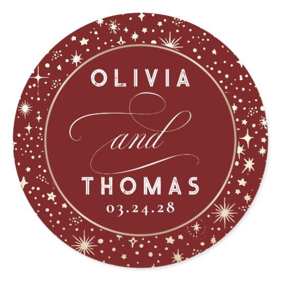 Gold Foil Stars Mystical Celestial Wedding Classic Round Sticker
