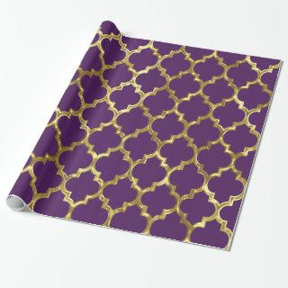 Gold Geometric Quatrefoil Pattern On Purple