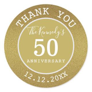 Gold Glitter 50th Anniversary Thank You  Favors Classic Round Sticker