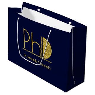 Gold Glitter Blue PhD Graduation Large Gift Bag