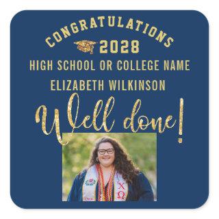 Gold Glitter Bold Script Custom Photo Graduation Square Sticker