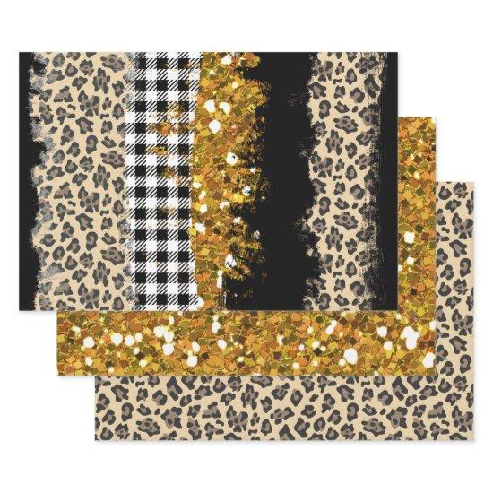 Gold Glitter Buffalo Plaid Leopard  Sheets