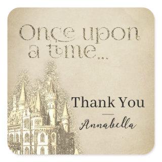 Gold Glitter Castle Fairy Tale Theme Square Sticker