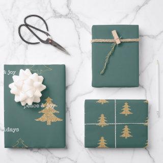 Gold Glitter Christmas Trees Pine Green Quotes  Sheets