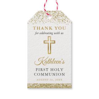 Gold Glitter Cross First Holy Communion Thank You Gift Tags