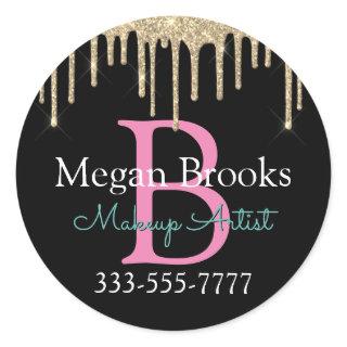 Gold Glitter Drips, DIY Name, Monogram & Title Vs4 Classic Round Sticker