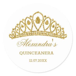 Gold glitter effect tiara Quinceanera Classic Round Sticker