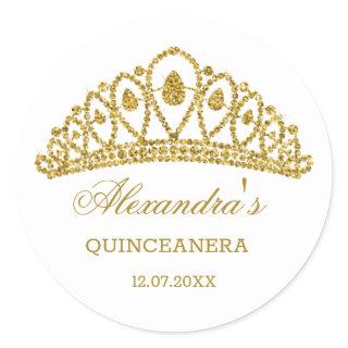 Gold glitter effect tiara Quinceanera Classic Round Sticker