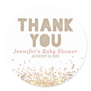 Gold Glitter Elegant Modern Thank You Classic Round Sticker