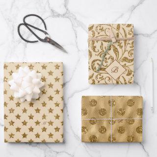 Gold Glitter Foil Pattern Monogrammed Christmas  Sheets