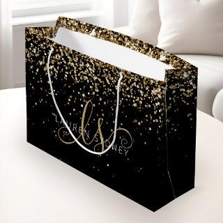 Gold Glitter Glam Monogram Name Large Gift Bag