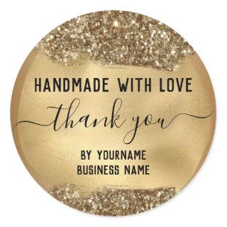 Gold Glitter handmade thank you Classic Round Sticker