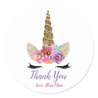 Gold Glitter Magical Unicorn Horn Birthday Party Classic Round Sticker