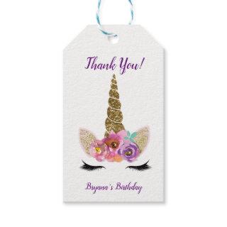 Gold Glitter Magical Unicorn Horn Birthday Party Gift Tags