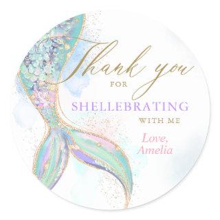 Gold Glitter Mermaid Tail Thank You Birthday Classic Round Sticker