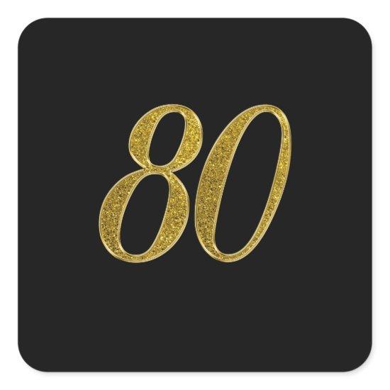 Gold Glitter Number 80 Square Sticker