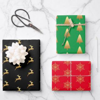 Gold Glitter Pine Tree Reindeer Snowflakes Festive  Sheets