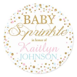 Gold Glitter Pink Blue Twins Baby Shower Label