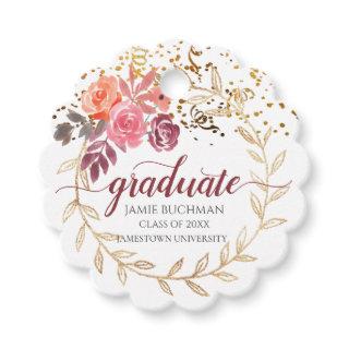 Gold Glitter Pink Floral Graduate Gift Favor Tags